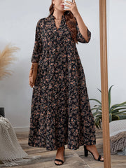 Zarif gullar printi bilan V-yuzi midi ko'ylak, peplum pastki qismi bilan, cho'zilmaydigan polyester matodan tayyorlangan. Har mavsumda foydalanish mumkin bo'lgan ko'p funksiyali uslub.