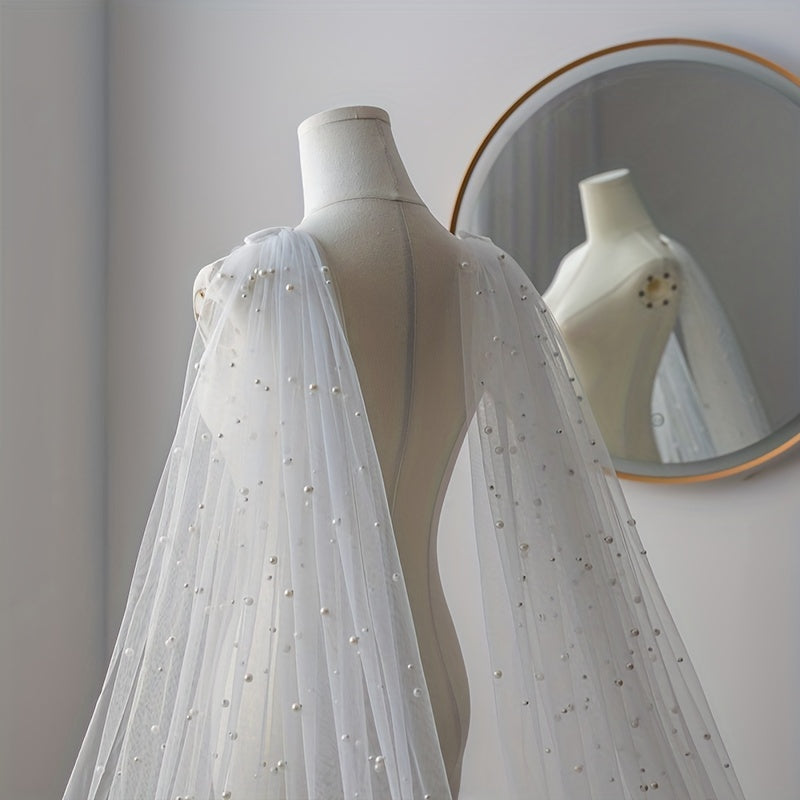 Alas de tul de novia con capas de perlas falsas, accesorios para vestido de novia