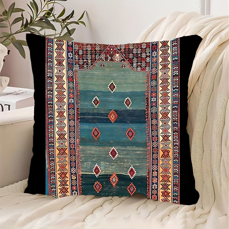 Polyester Throw Blanket 45.72x45.72 cm with Plush Texture and Turkish Kilim Design