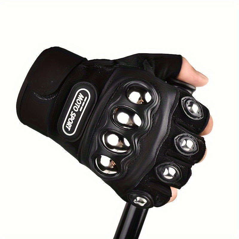 Black Steel Outdoor Knuckle Motorcycle Gloves Pair
