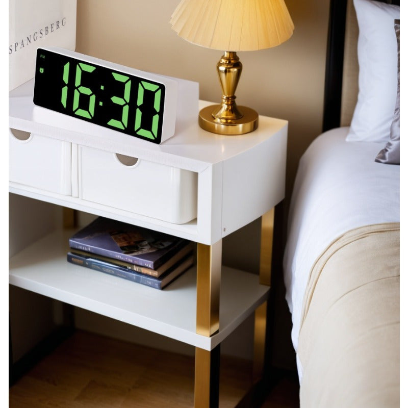 Modern LED Digital Clock with Temperature Display Adjustable Brightness Alarm Battery-Powered Black Desk Clock