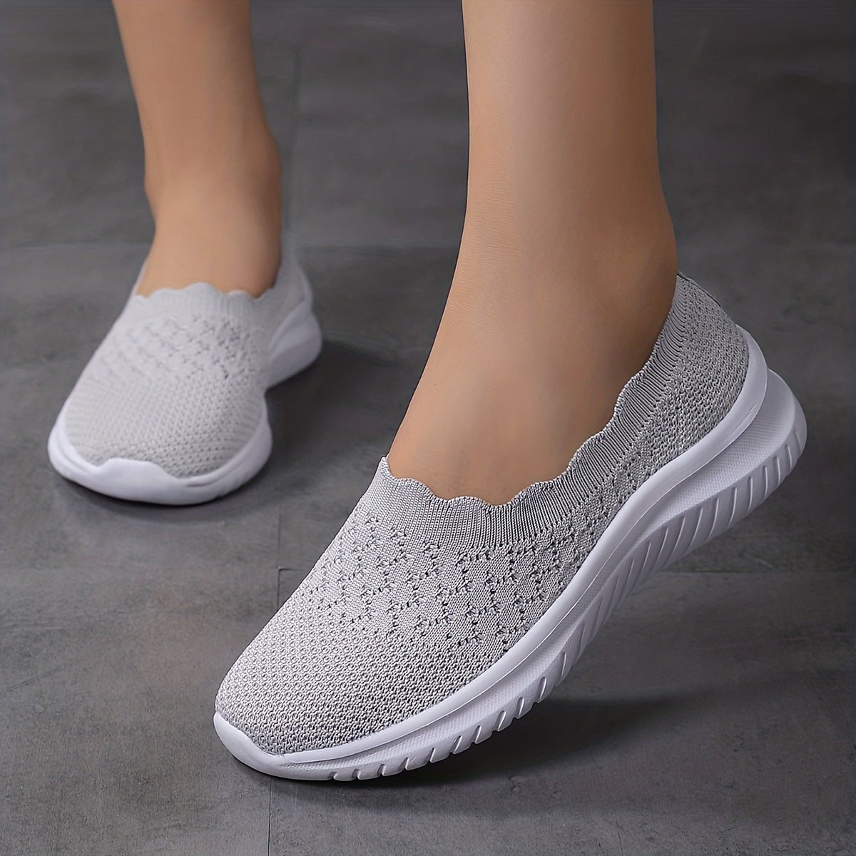 Plus-Size Women's Breathable White Slip-On Sneakers Casual Walking Shoes