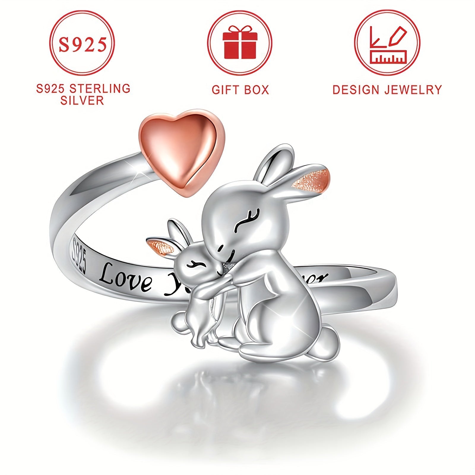 Adjustable Sterling Silver Rabbit Ring for Women Minimalist Jewelry Gift