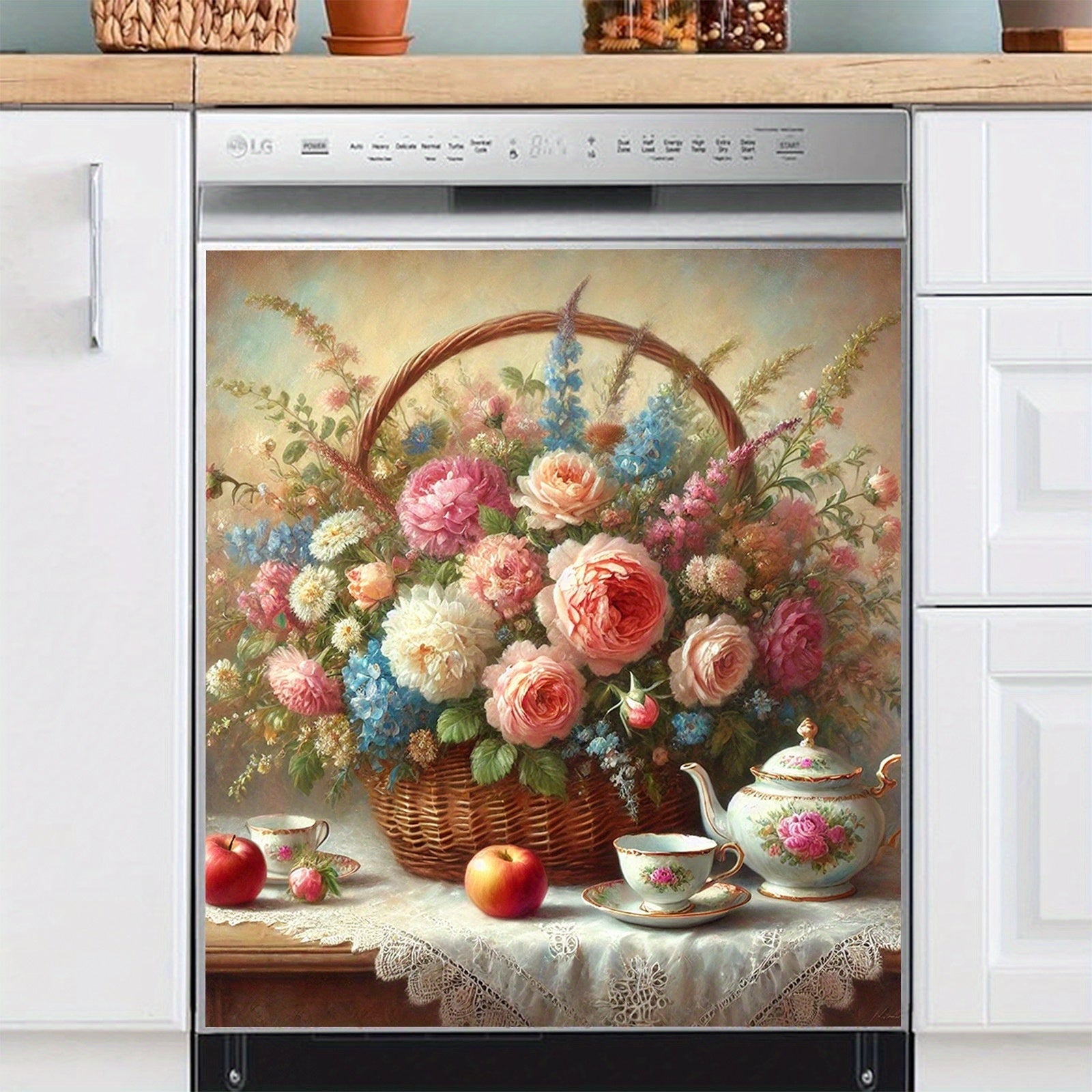 Vinilo PVC Primavera Floral Cubierta magnética para lavavajillas fácil de limpiar sin necesidad de pegamento