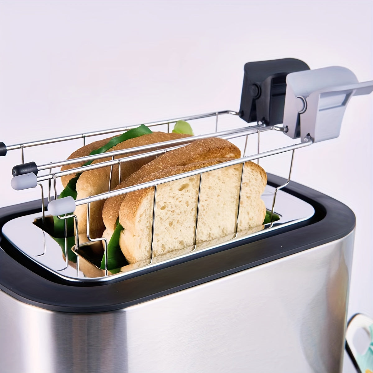 Stainless steel sandwich holder cage with heat-proof handle for toaster, anti-scalding clip