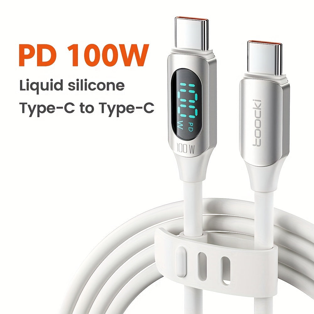 100W USB-C Fast Charging Cable with Digital Display Flat Silicone Matte Data Transfer