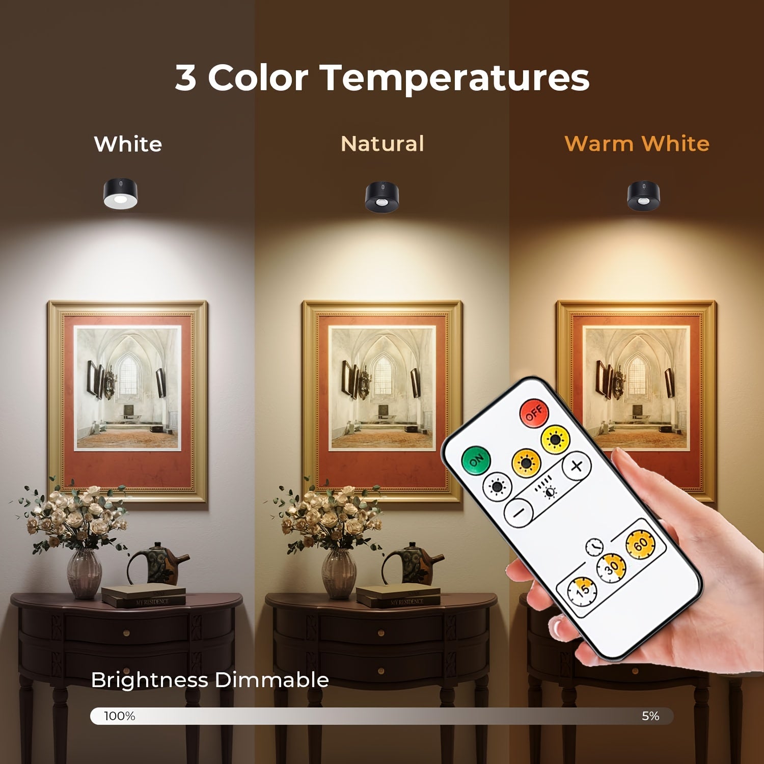 LED Wall Light with Rechargeable Battery, Adjustable Brightness and Color Temperature