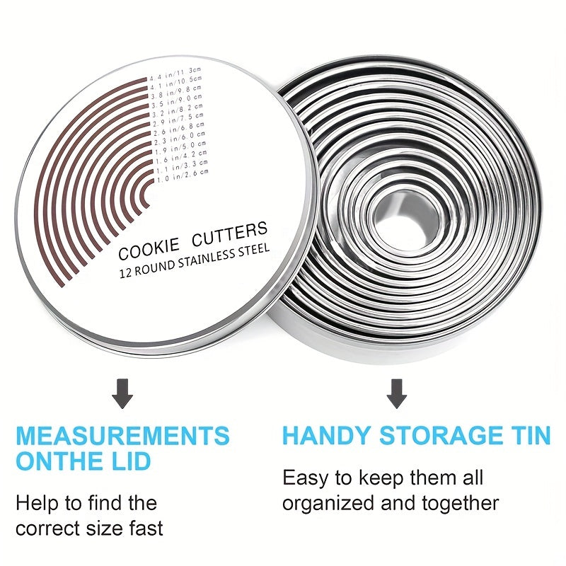 Set of 12 Stainless Steel Cake Mold Rings for Baking Mousse Cakes Cookies Pancakes