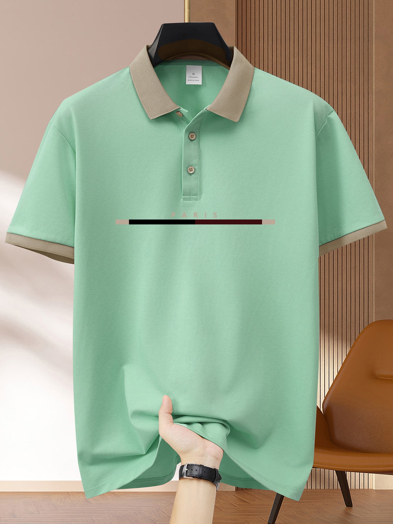 Men's Summer Geometric Pattern Polo Shirt Short Sleeve Polyester Casual in Navy Green Khaki Black Pink