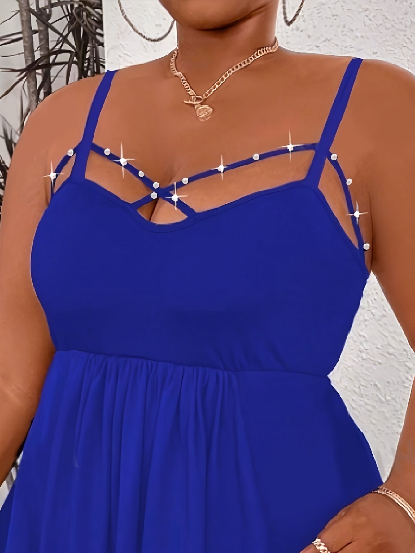 Women's Plus Size V-Neck Cami Top Sleeveless Asymmetrical Pearl