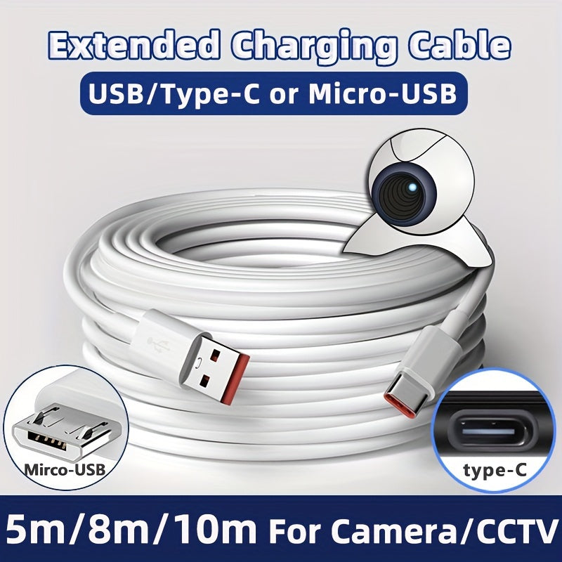 Cable de alimentación para cámara de seguridad blanca de 5-10m USB 5V para vigilancia exterior