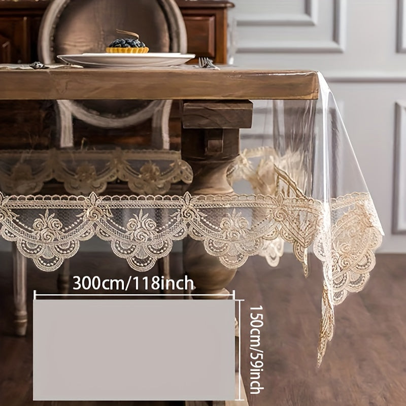 PVC Square Table Cover Non-Slip Lace Border for Kitchen Restaurant Party Home