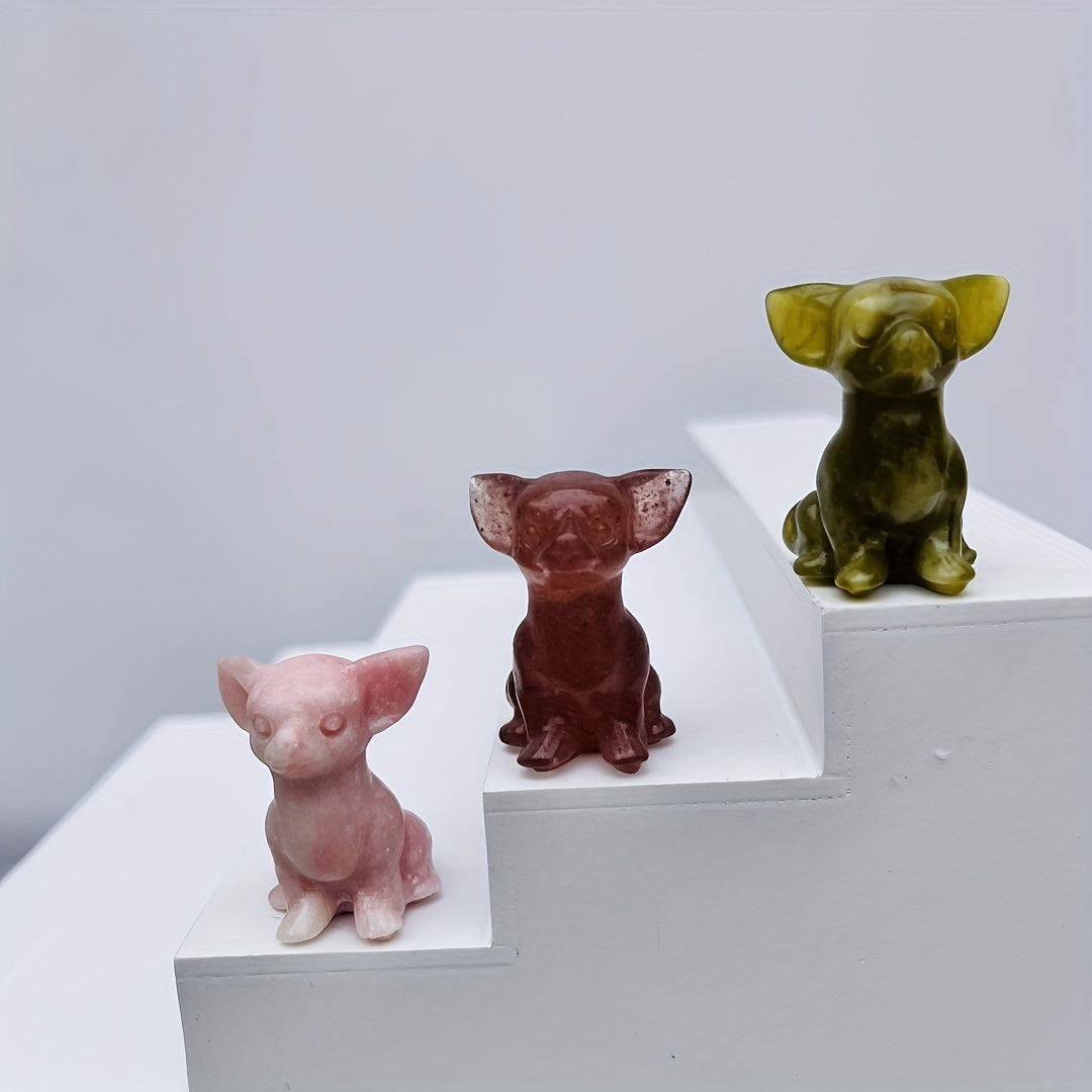 Crystal Chihuahua Dog Carving Natural Crystal Home Decor Office Decor Gift
