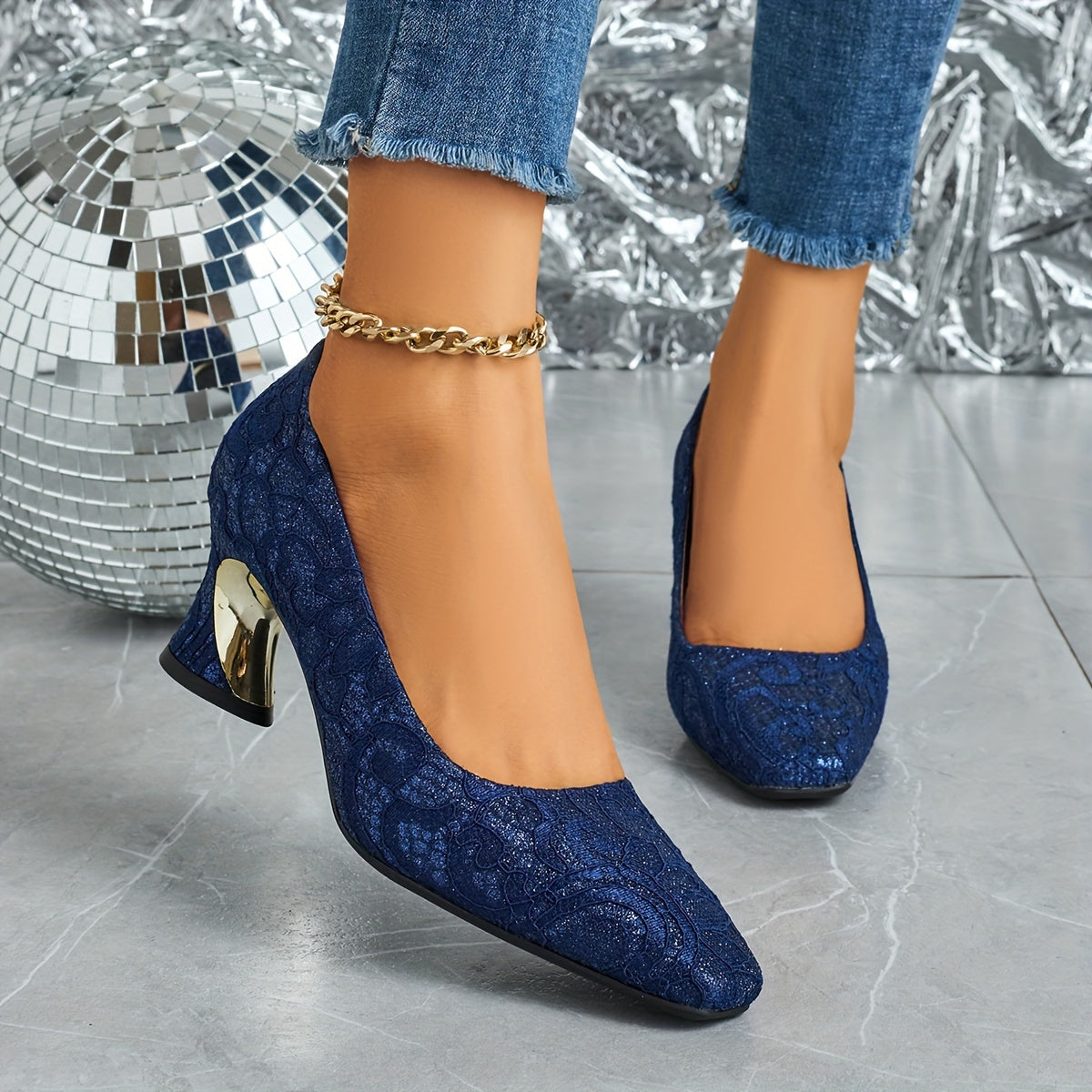 Women's Square Toe Stiletto Pump with Fabric Upper and TPU Sole