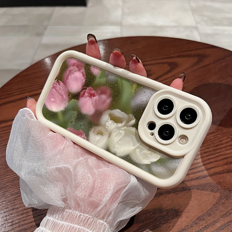 Rose Pattern TPU Phone Case for iPhone 7-15 Series Slim Protective Aesthetic