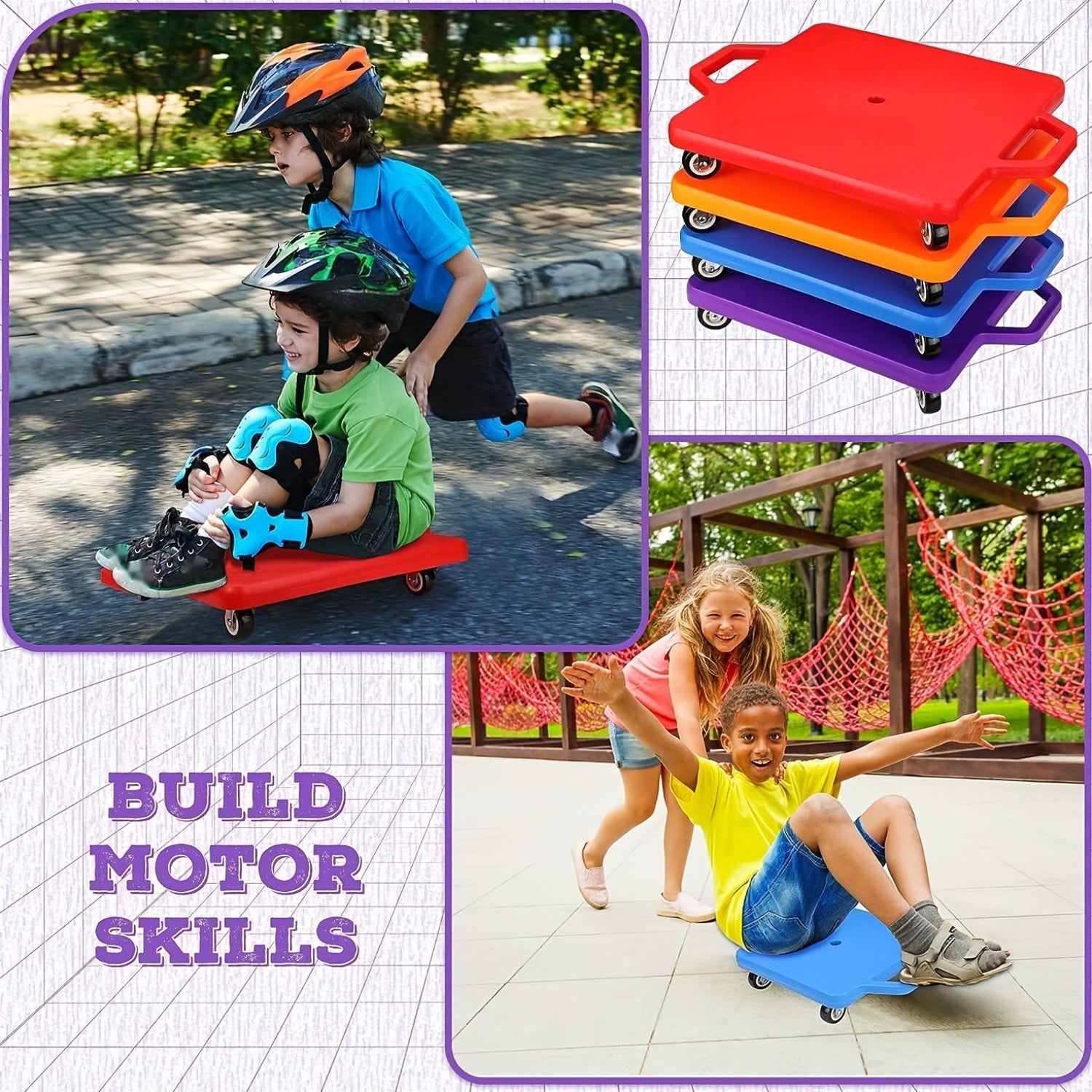 Kids Riding Scooter Board for Kids Age 3+ with Handles, PP Material, Red and Green