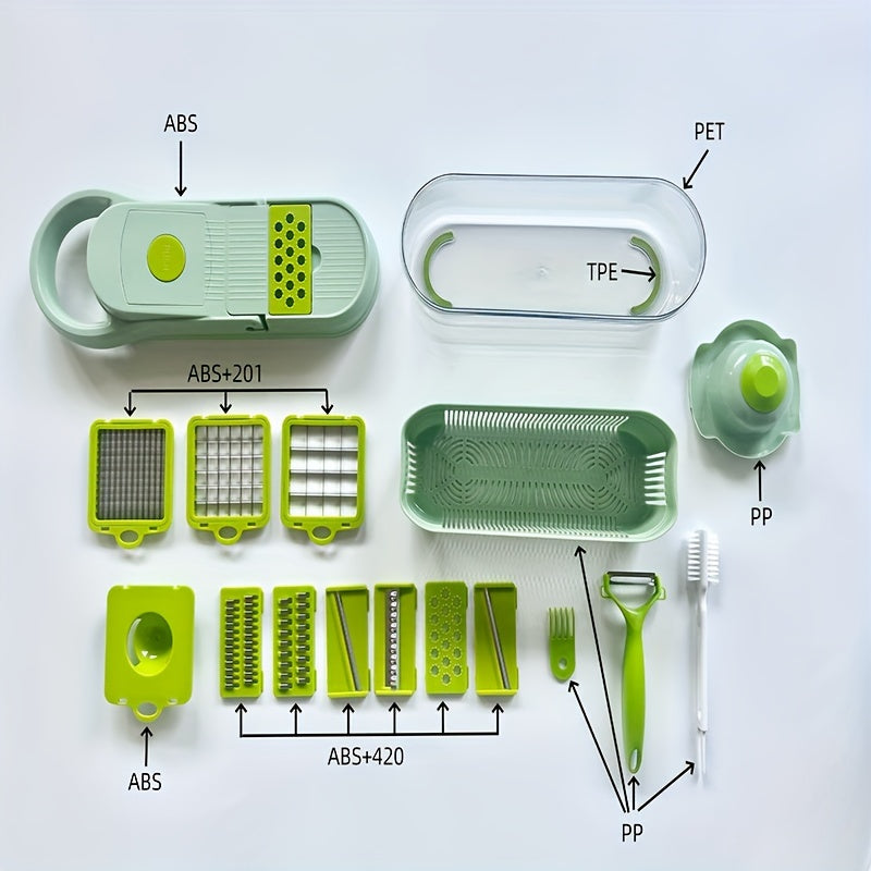 Vegetable Chopper Set with Interchangeable Blades, Fruit Slicer, Food Grinder