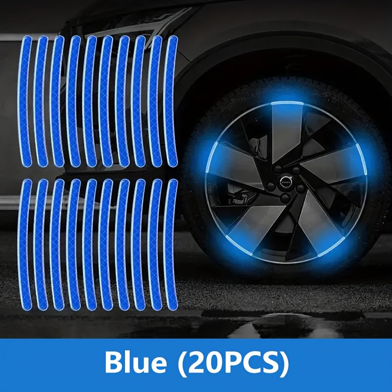 20Pcs Reflective Wheel Hub Stickers Luminous Tire Rim Decals for Cars Bicycles