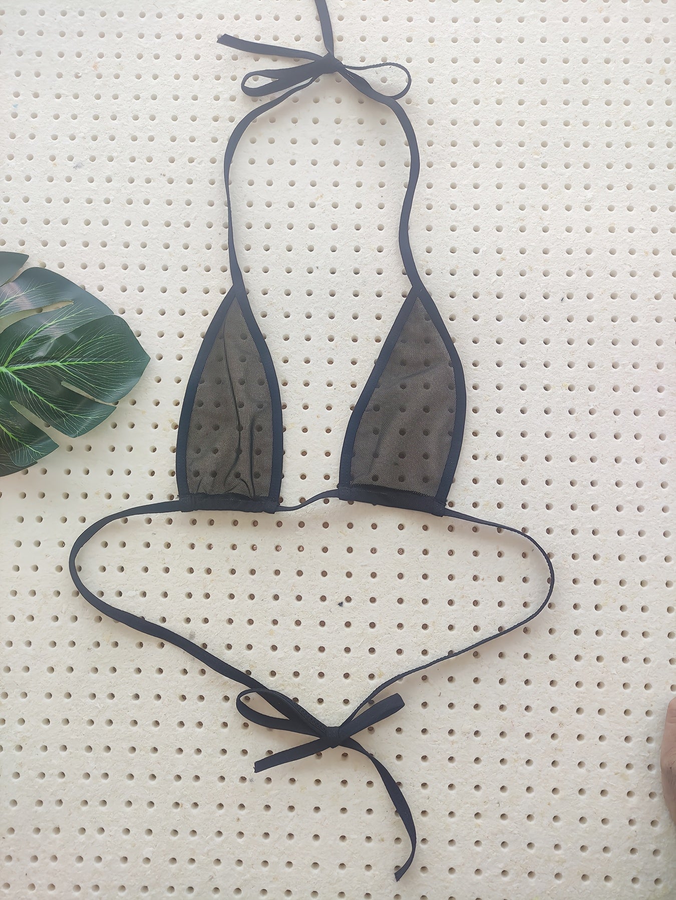 Semi-Sheer Lingerie Set with Halter Bra and Thong for Sexy Look