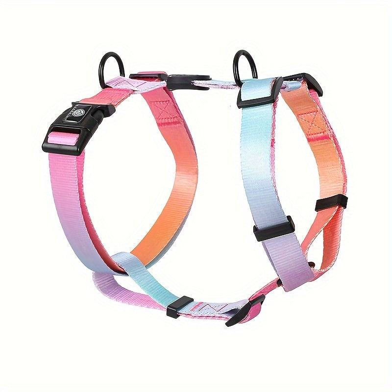 Adjustable Dog Harness for Small to Medium Dogs Polyester Gradient Pastel with Buckle Handle