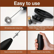 Naychali po'lat sut ko'pirtgichi, tez ko'pik uchun oson tozalanadigan ikki boshli - batareyali (AA), uy, ofis va qahvaxonalar uchun ixcham va portativ dizayn. Oson demontaj va tozalash uchun PP materialidan va barqaror asosdan tayyorlangan.