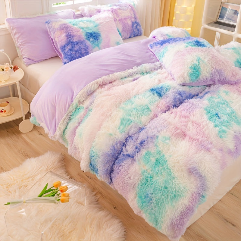 Y2K Tie Dye Plush Duvet Cover Set Includes 1 Duvet Cover and 2 Pillowcases Soft Warm Bedding