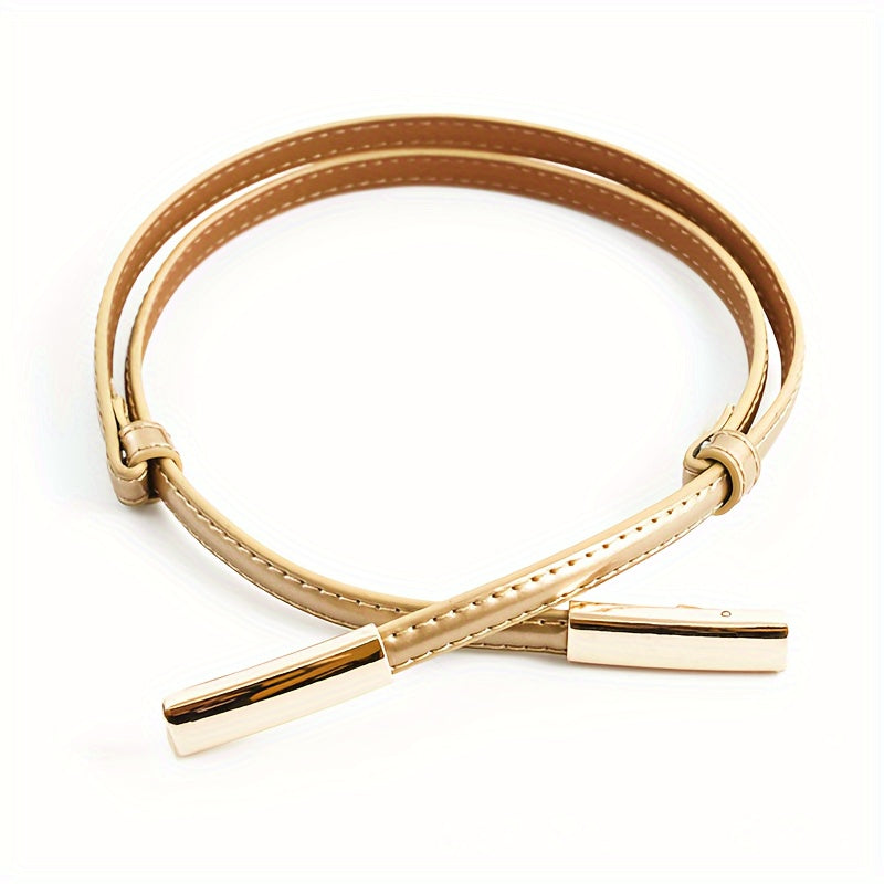 Cinturón de PU para mujer con cinturilla ajustable y hebilla dorada para vestidos y abrigos