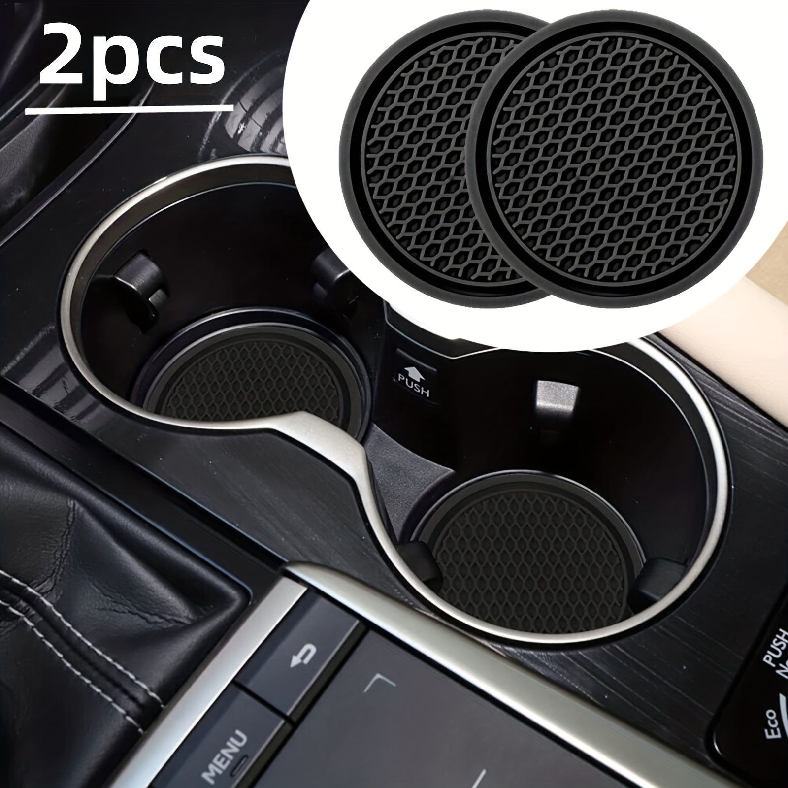 2pcs Car Water Cup Base Non-slip Mat Interior Decoration Black