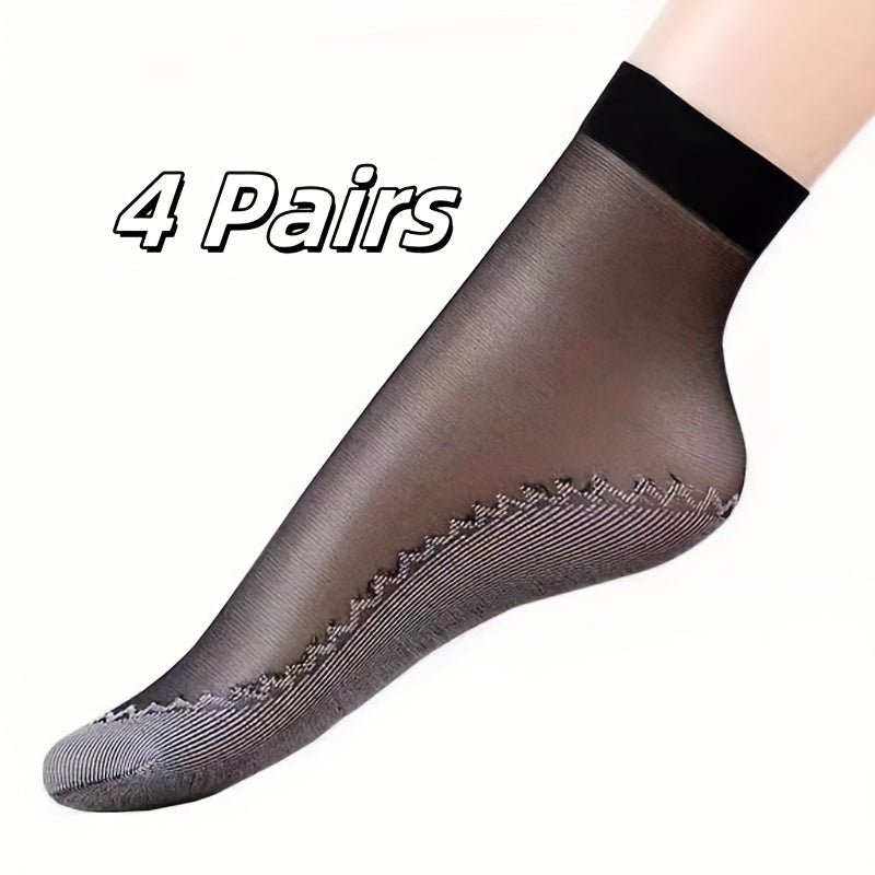 Women's Ankle Socks Pack of 4 Breathable Nylon Mesh Non-Slip Toe Protectors Solid Color