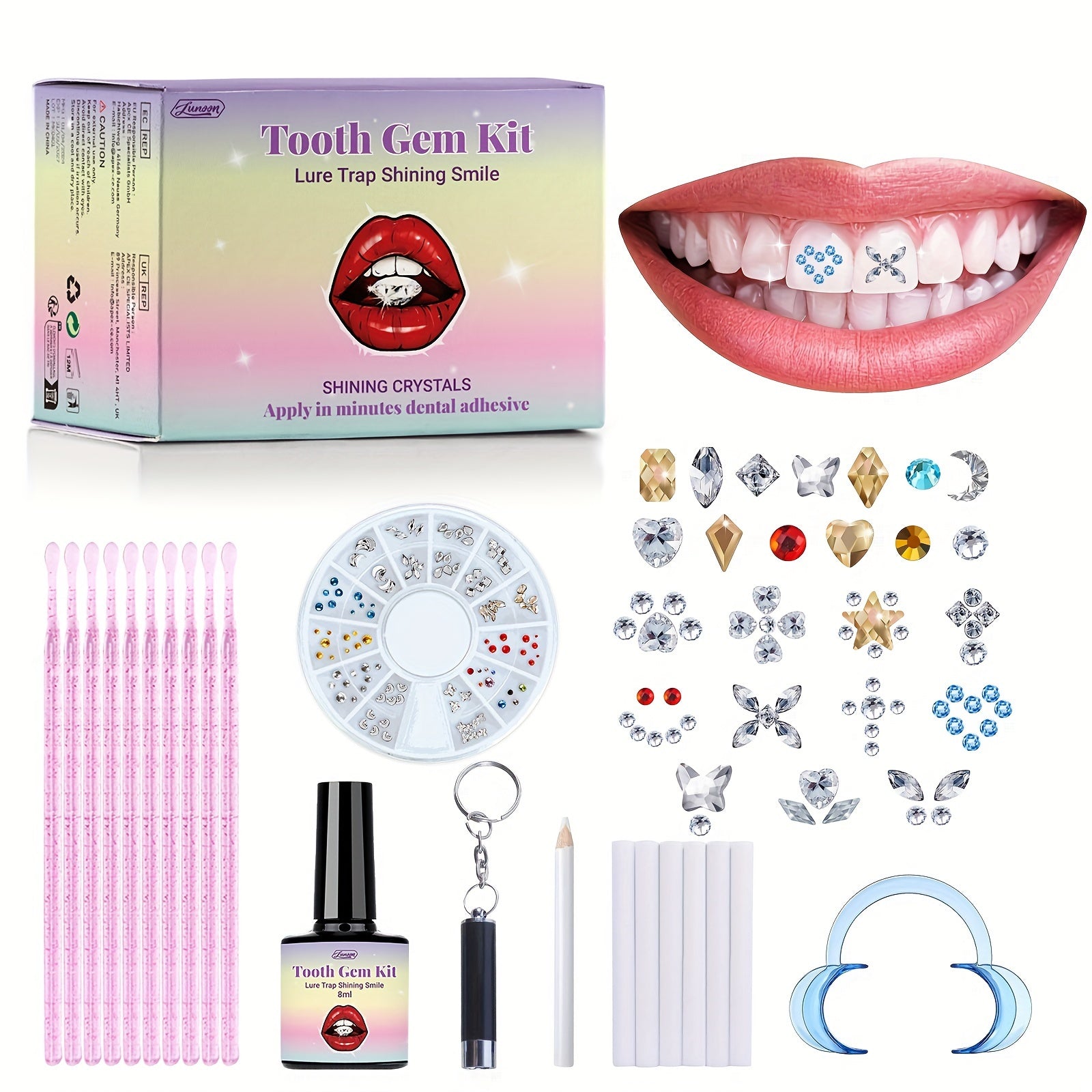 DIY Tooth Gem Kit 120pcs Crystals Diamonds Teeth Jewelry with Glue