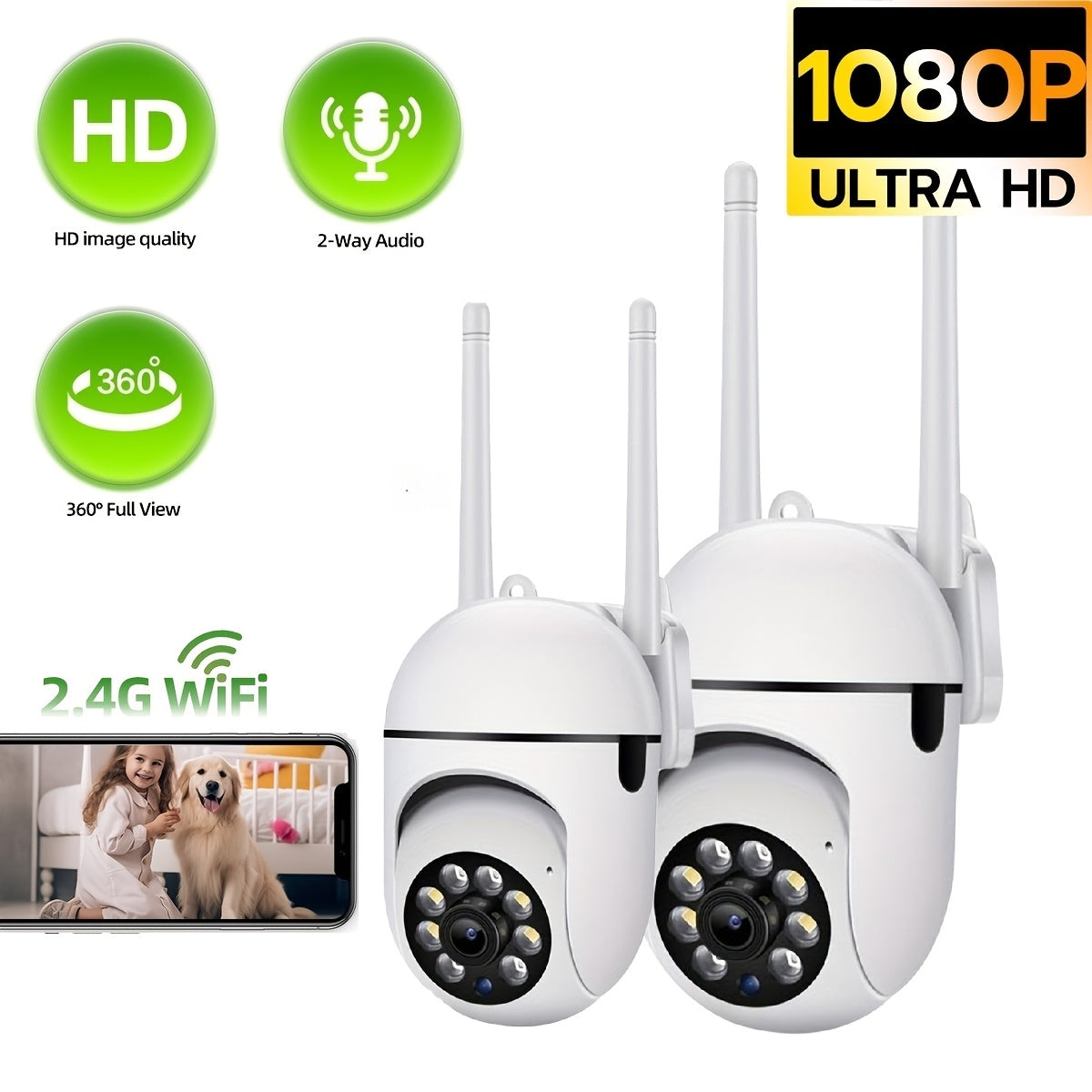1080P WiFi Security Camera Indoor Outdoor Night Vision Two-Way Audio Motion Detection