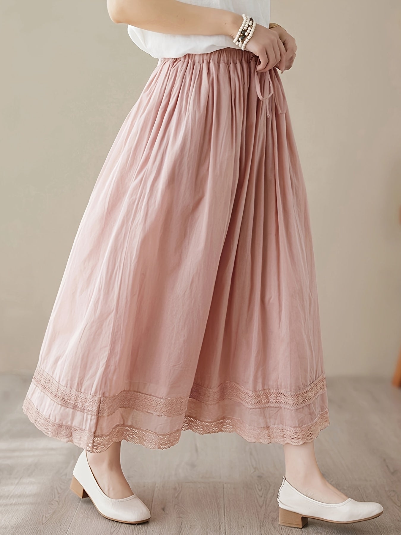 Plus Size Women's Elastic Waist Double Layer Midi Dress Spring Summer