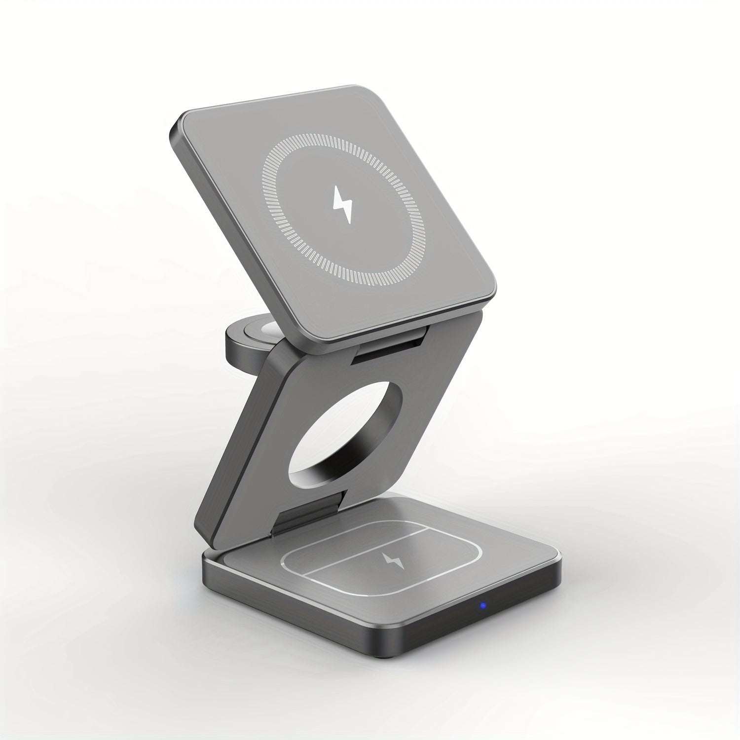 3-in-1 buklanuvchi simsiz zaryadlovchi stend iPhone 15 14 13 Pro Max uchun magnit dizayni va 5W Apple Watch zaryadlovchi bilan