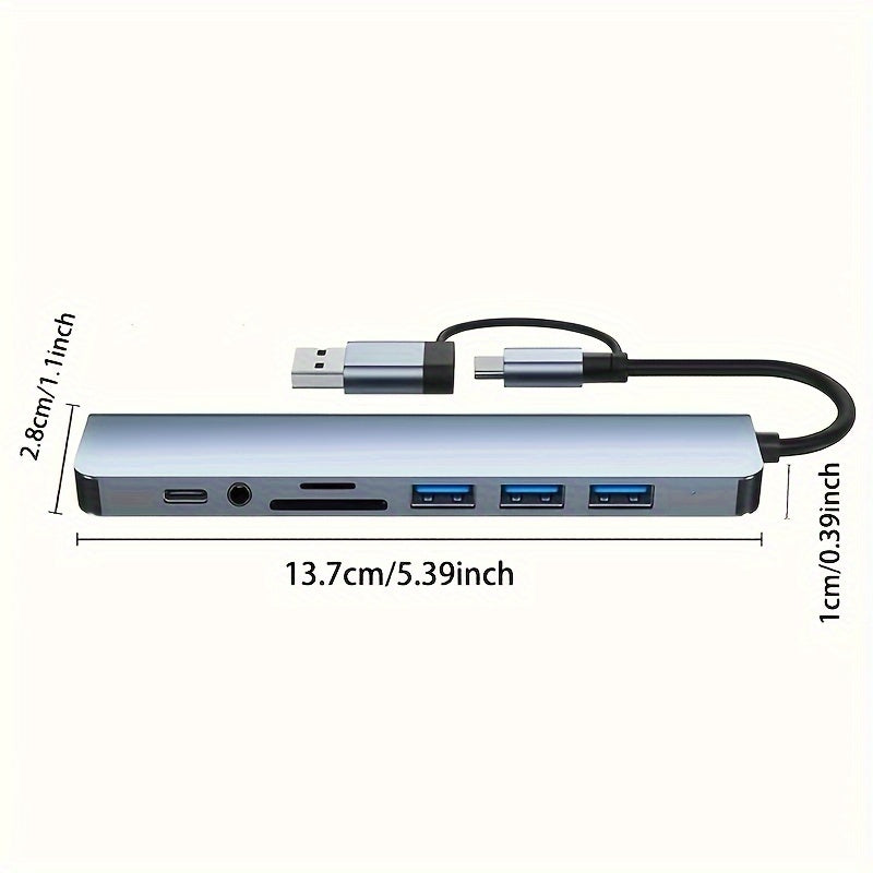8-Port USB Hub with Audio Jack for Tablets USB Powered 5V