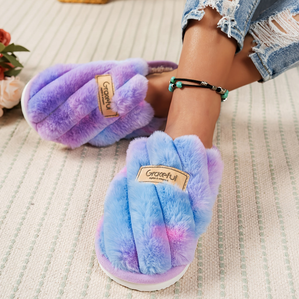 Женские уютные мягкие плюшевые домашние тапочки-скольжения