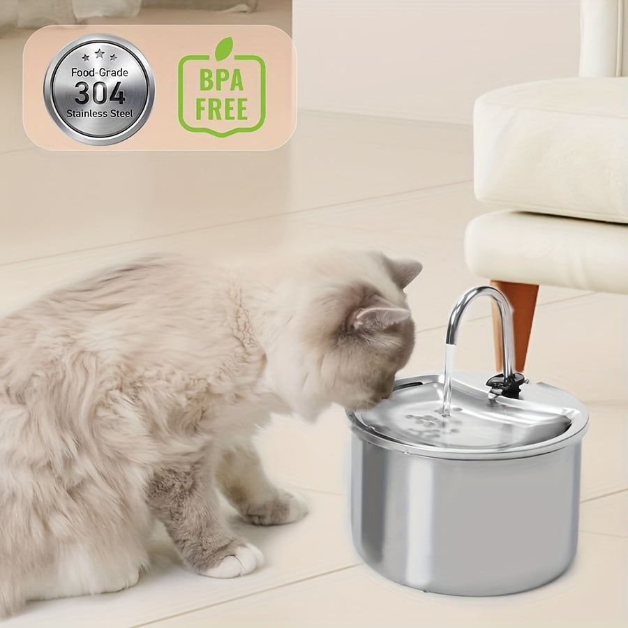 Stainless Steel Pet Water Fountain with USB Power Quiet Automatic Dispenser Splash-Proof Basin for Cats and Dogs