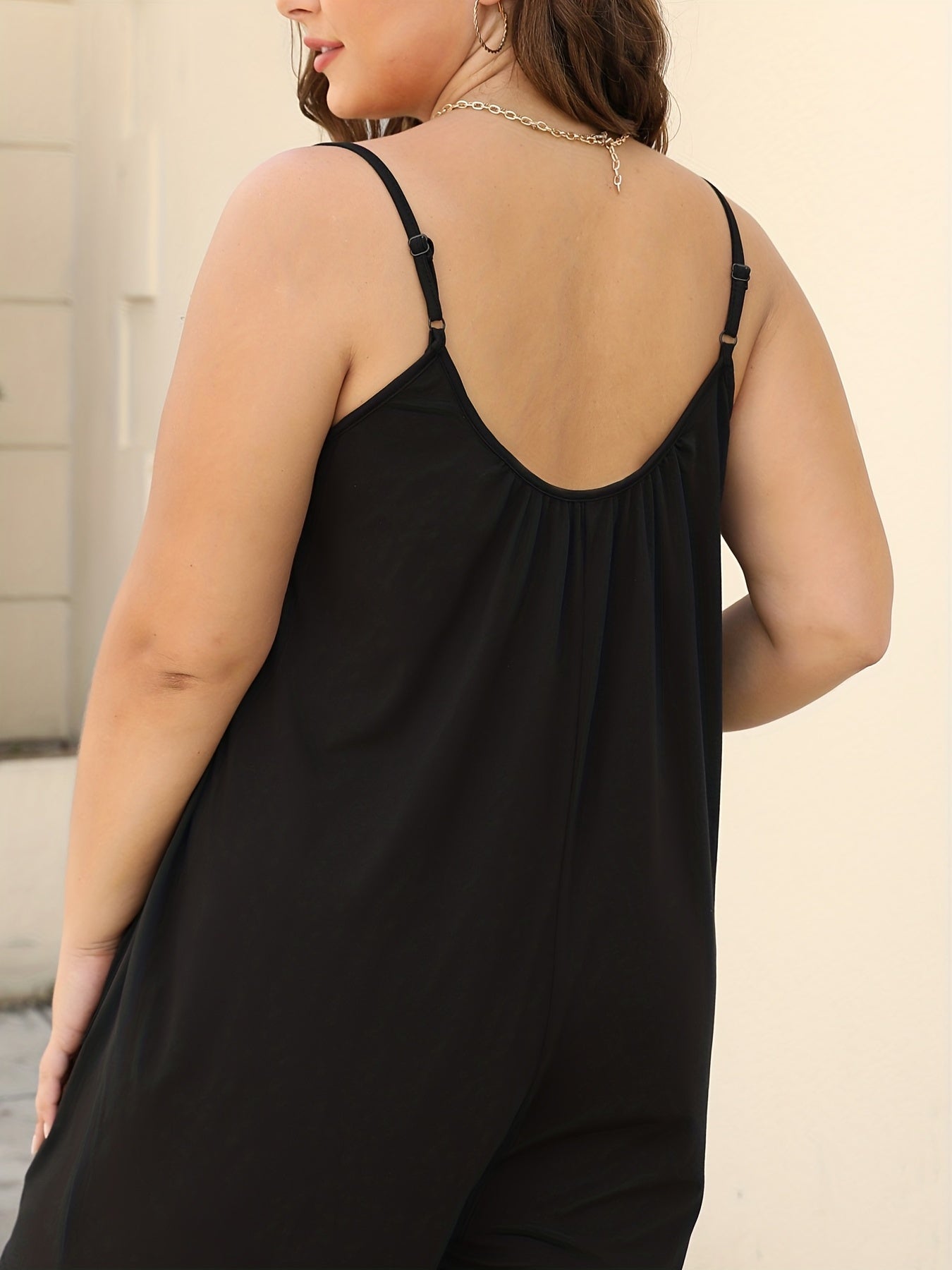 Plus Size Women's Casual Jumpsuit Solid T-Shirt Style Wide Leg With Pockets