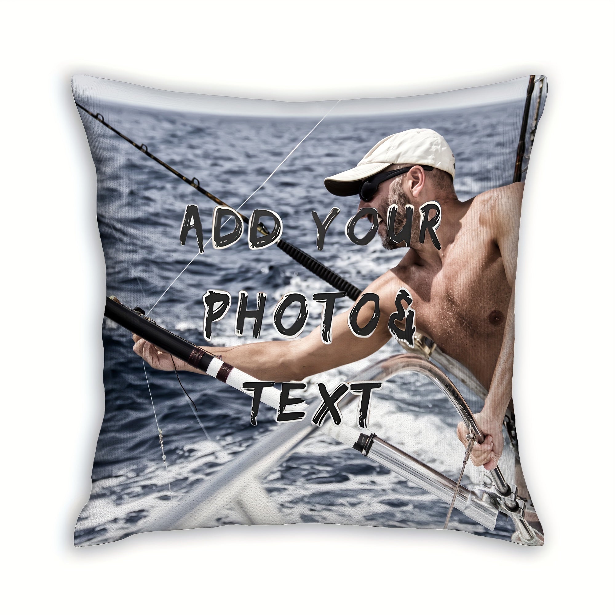 18x18 Custom Photo Pillowcase for Fishermen Personalized Gift Short Plush