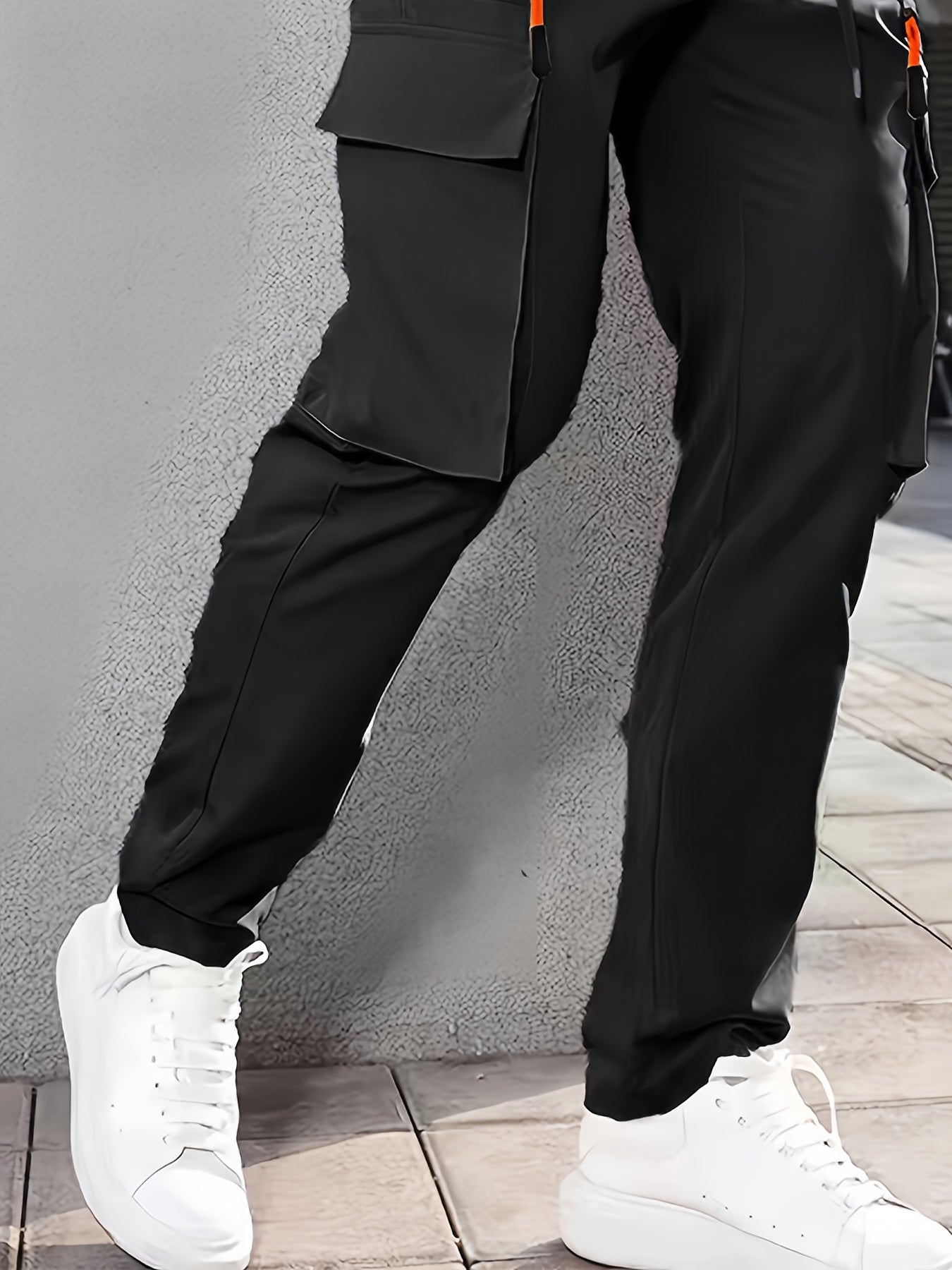Men's Casual Cargo Pants Polyester Elastic Waist Multi-Pocket Regular Fit for Spring Fall