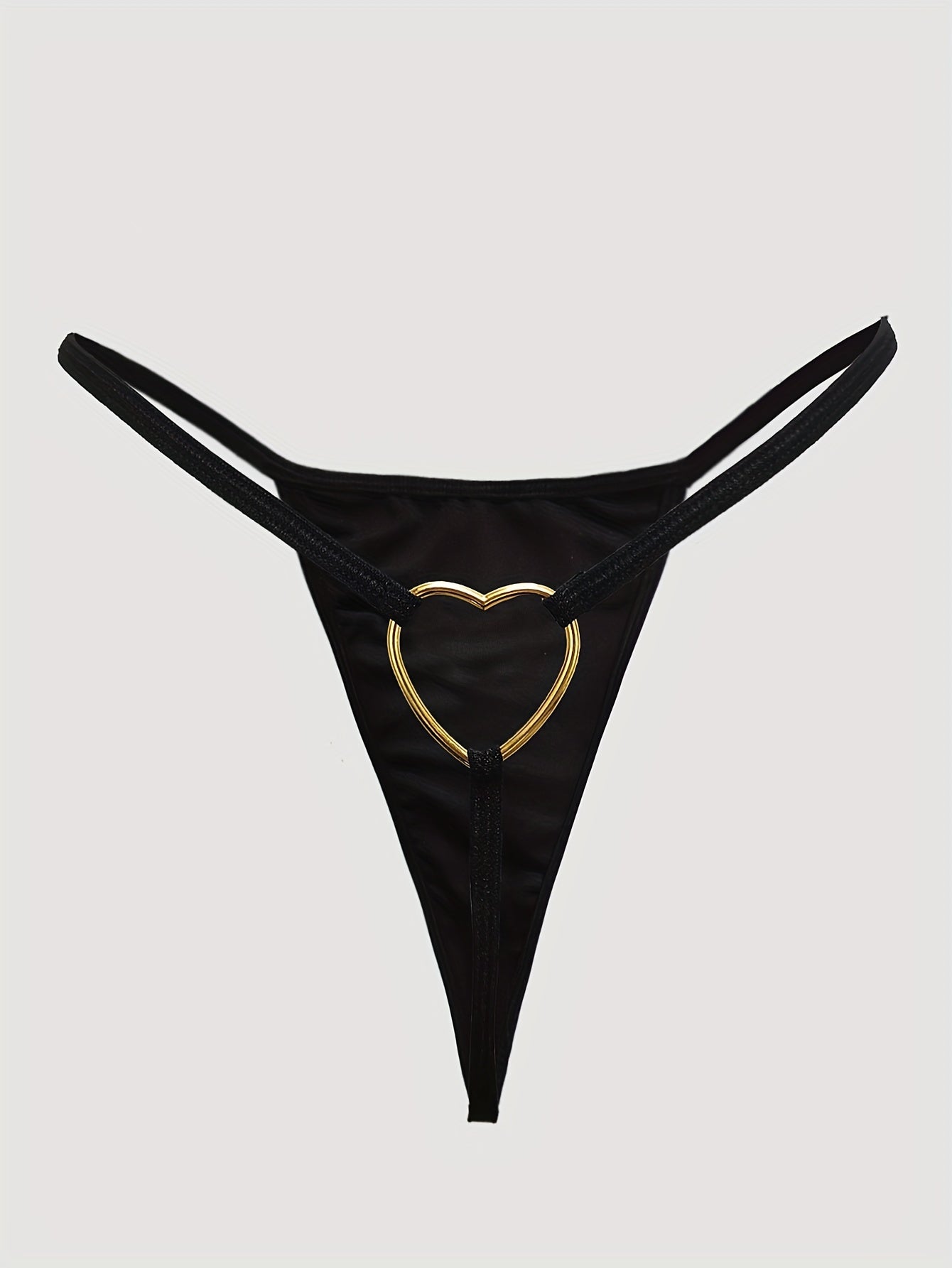 Women's Low-Rise Thong Lingerie with Heart-Shaped Detailing in Solid Color