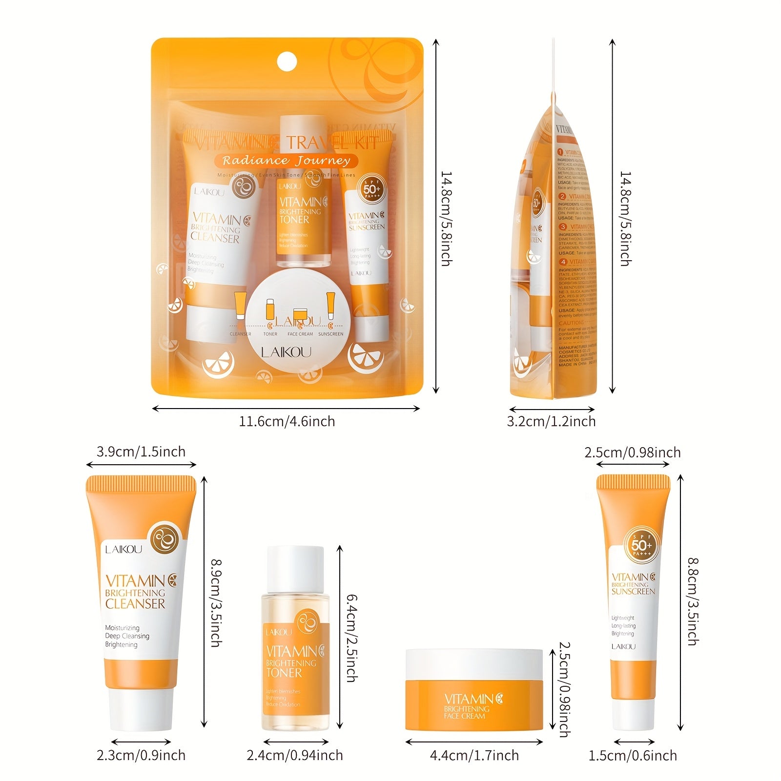 Vitamin C Skincare Set for All Skin Types Includes Cleanser Toner Moisturizer Sunscreen