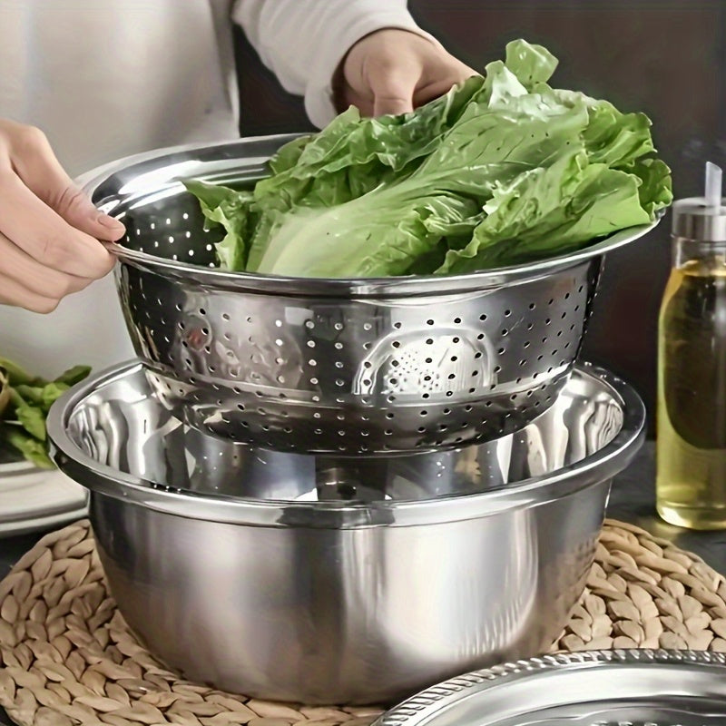 Filtrlash va aralashtirish uchun tishli tarmoq bilan zanglamaydigan po'latdan yasalgan oshxona to'plami, turli pishirish usullari uchun mos.