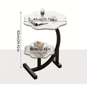 Mesa lateral en forma de pétalo de madera y metal, estilo art déco, doble capa, para sala de estar y dormitorio