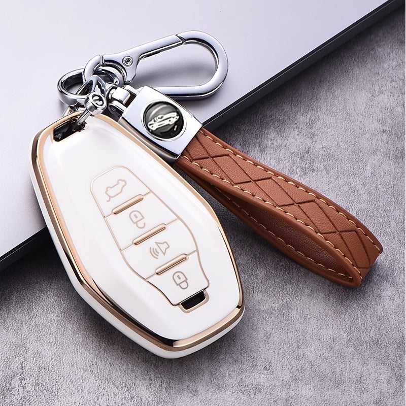 Soft TPU Key Fob Cover with Keychain for SUV Remote Control Protection