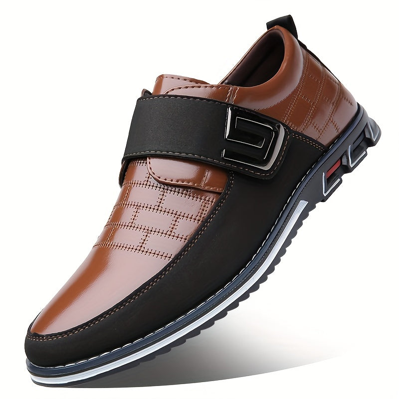 Men's Leather Loafers Casual Dress Shoes with Hook and Loop Fastener for Office and Casual Wear