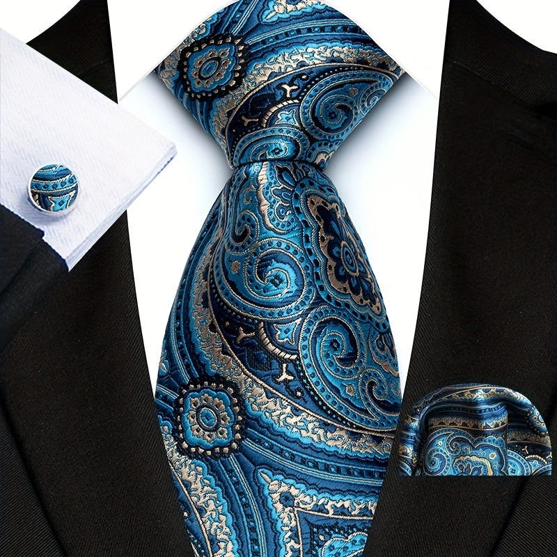 Men's Accessories Set Polyester Paisley Tie Pocket Square Cufflinks