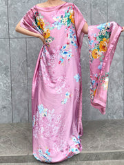 Plus Size Polyester Turkish Kafatan Robe with Scarf Pink Floral Geometric
