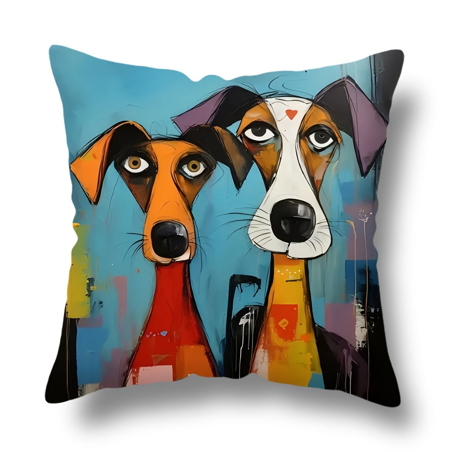 Dog Print Throw Pillow Cover Abstract Art Soft Woven Polyester Zippered Machine Washable