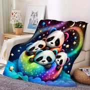 Modern Panda Design Flannel Fleece Blanket for All Seasons Polyester Knit 200-250 gsm