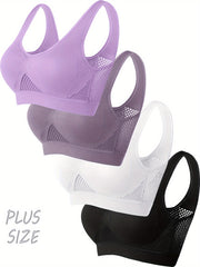 Plus Size Sports Bras 4 Pack Mesh Breathable No Underwire Pads Yoga Fitness